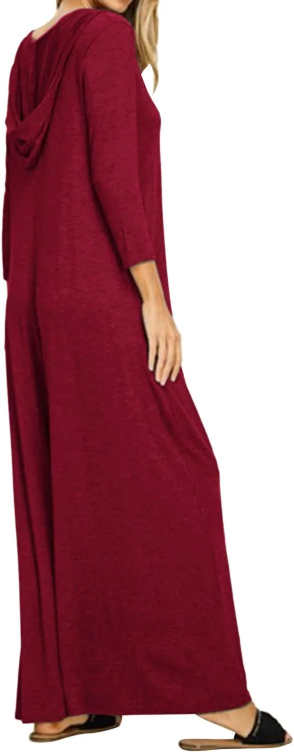 Jacansi Women's V-Neck Casual Long Sleeve/Short Sleeve Maxi Dress Hoodie Pocket Dress