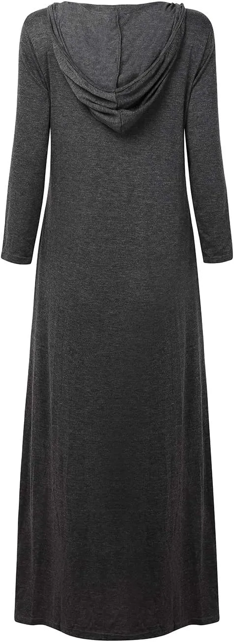 Jacansi Women's V-Neck Casual Long Sleeve/Short Sleeve Maxi Dress Hoodie Pocket Dress