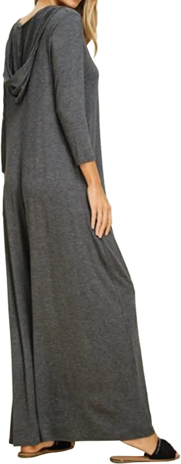 Jacansi Women's V-Neck Casual Long Sleeve/Short Sleeve Maxi Dress Hoodie Pocket Dress