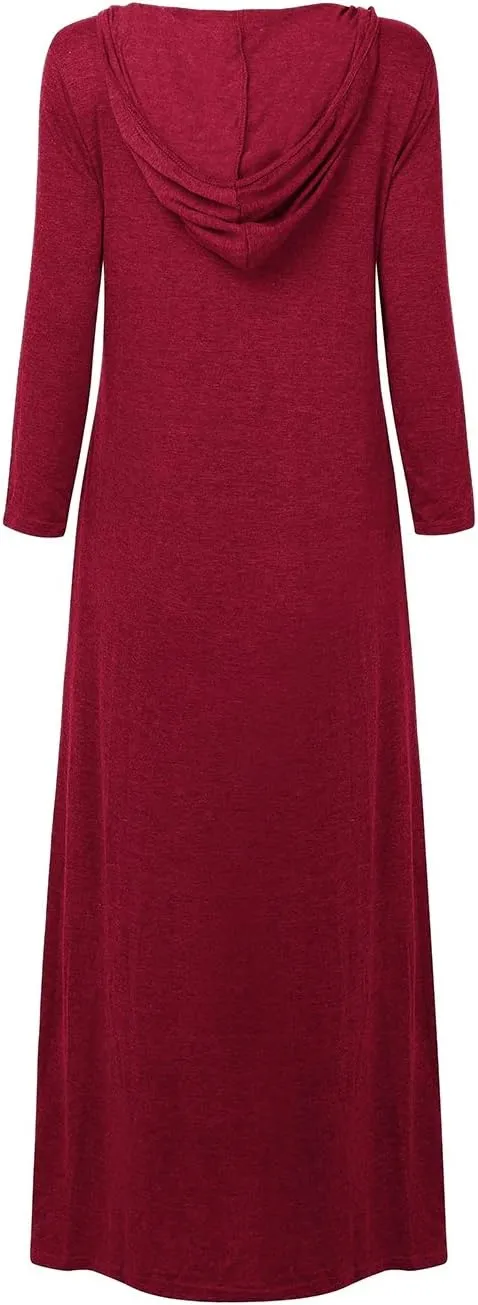 Jacansi Women's V-Neck Casual Long Sleeve/Short Sleeve Maxi Dress Hoodie Pocket Dress