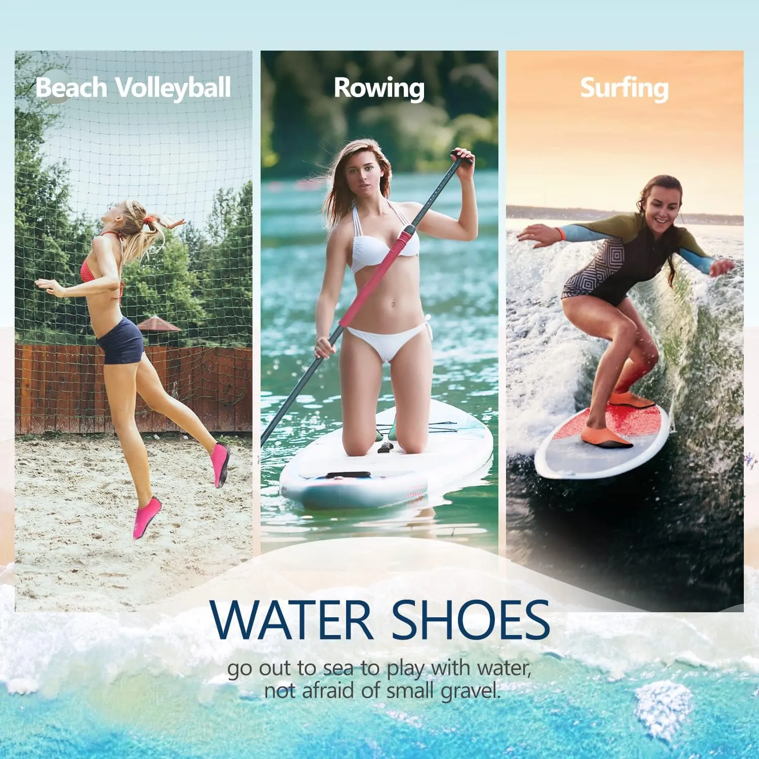JACKSHIBO Water Shoes for Women Men Swim Shoes Water Socks for Cruise Essentials Swimming Aqua Beach Pool Yoga Surf
