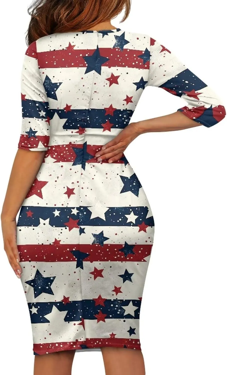 Jamaican Flag Printed Women 3/4 Sleeve Pencil Midi Knee Length Bodycon Cocktail Dresses Office Work Dresses