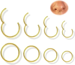 Jstyle 8Pcs 18G Stainless Steel Hinged Clicker Segment Nose Ring Hoop Piercing for Men Women Cartilage Daith Tragus Sleeper Earrings Improved Clasp 6-12MM