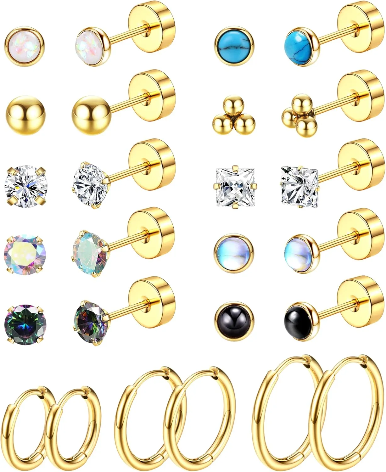 Jstyle Hypoallergenic Flat Back Earrings for Women Men Flatback Stud Earrings Surgical Steel 20G Cartilage Earring Hoop 8/10/12MM Tragus Piercing Jewelry