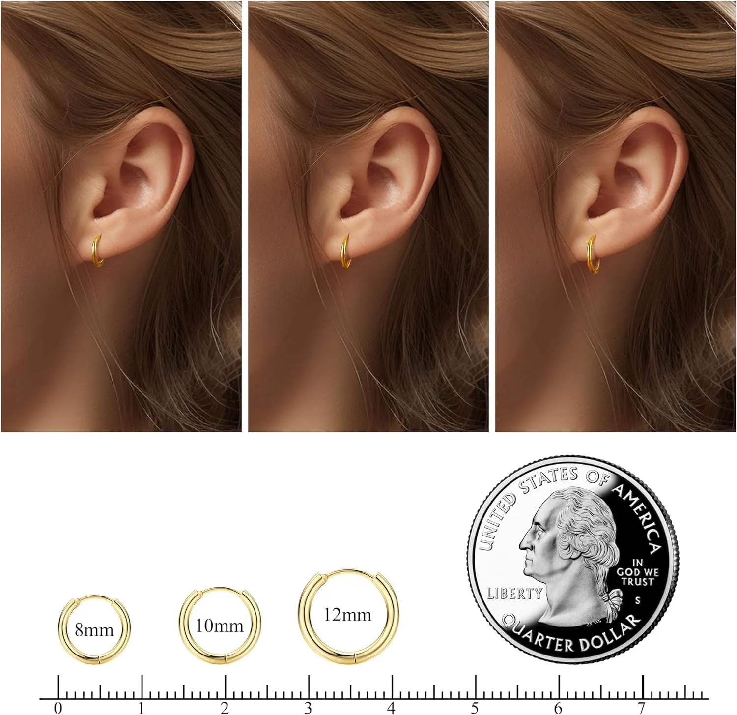 Jstyle Hypoallergenic Flat Back Earrings for Women Men Flatback Stud Earrings Surgical Steel 20G Cartilage Earring Hoop 8/10/12MM Tragus Piercing Jewelry