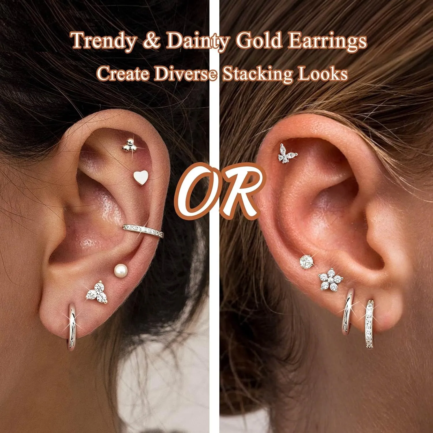 Jstyle Hypoallergenic Gold Stud Hoop Earrings for Women Men Surgical Stainless Steel Flat Back Earrings Small 14K Gold Huggie Hoops Cartilage Earring Set for Multiple Piercing Jewelry Gifts for Women