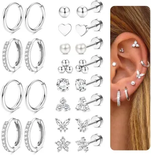 Jstyle Hypoallergenic Gold Stud Hoop Earrings for Women Men Surgical Stainless Steel Flat Back Earrings Small 14K Gold Huggie Hoops Cartilage Earring Set for Multiple Piercing Jewelry Gifts for Women