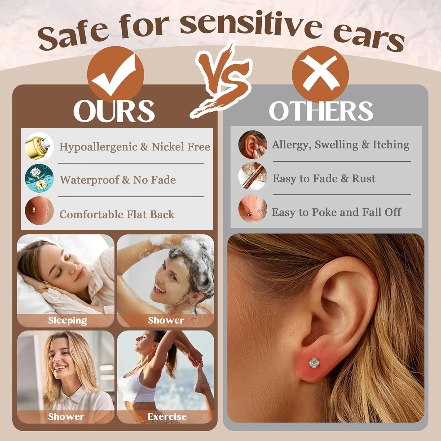 Jstyle Hypoallergenic Gold Stud Hoop Earrings for Women Men Surgical Stainless Steel Flat Back Earrings Small 14K Gold Huggie Hoops Cartilage Earring Set for Multiple Piercing Jewelry Gifts for Women