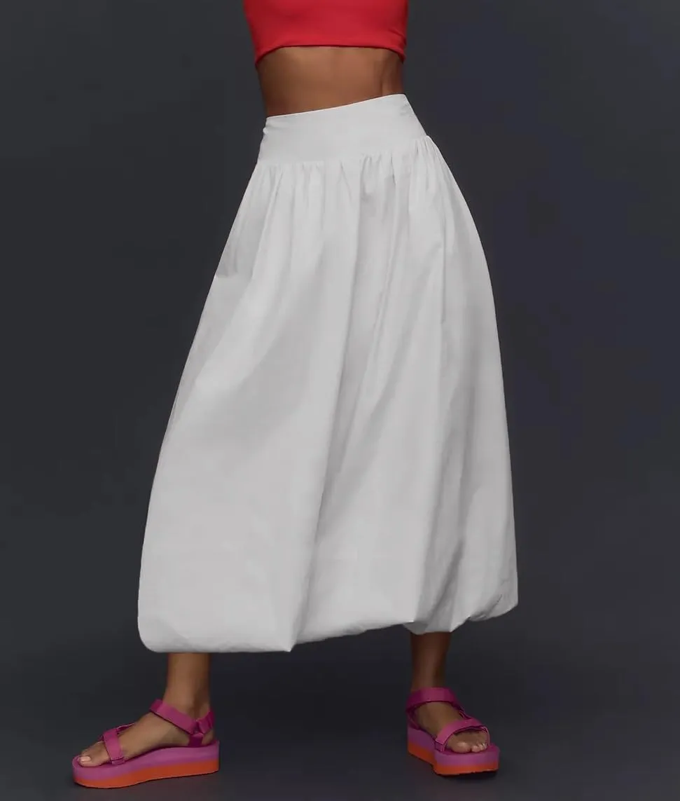 KMBANGI Y2k Women Bubble Maxi Skirt Elastic Smocked Waist Casual Pleated Long Skirts Ruffle Balloon Midi Skirt Streetwear