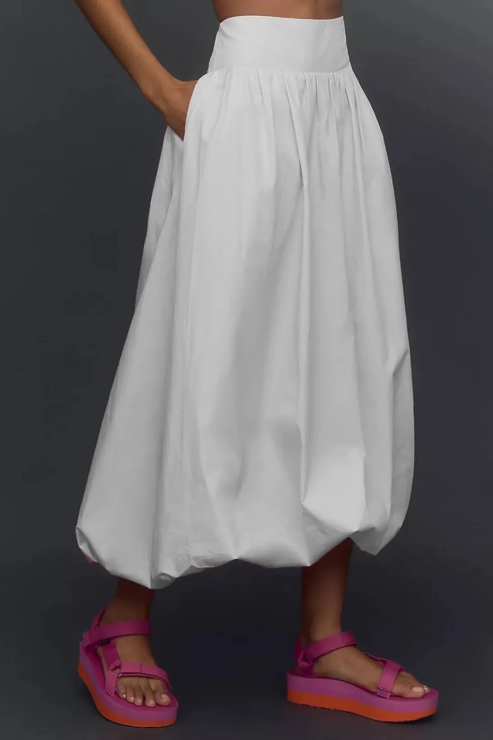 KMBANGI Y2k Women Bubble Maxi Skirt Elastic Smocked Waist Casual Pleated Long Skirts Ruffle Balloon Midi Skirt Streetwear