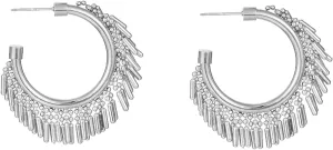Large Open Hoop Dangle Earrings for Women,Boho Fringe Chunky Silver Hoops Big Formal Earring For Party