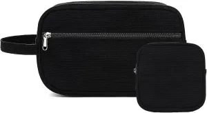 LEDAOU 2Pcs Large Makeup Bag Cosmetic Bag Small Corduroy Makeup Pouch with Zipper Cute Travel Toiletry Essentials for Women Teen Girls