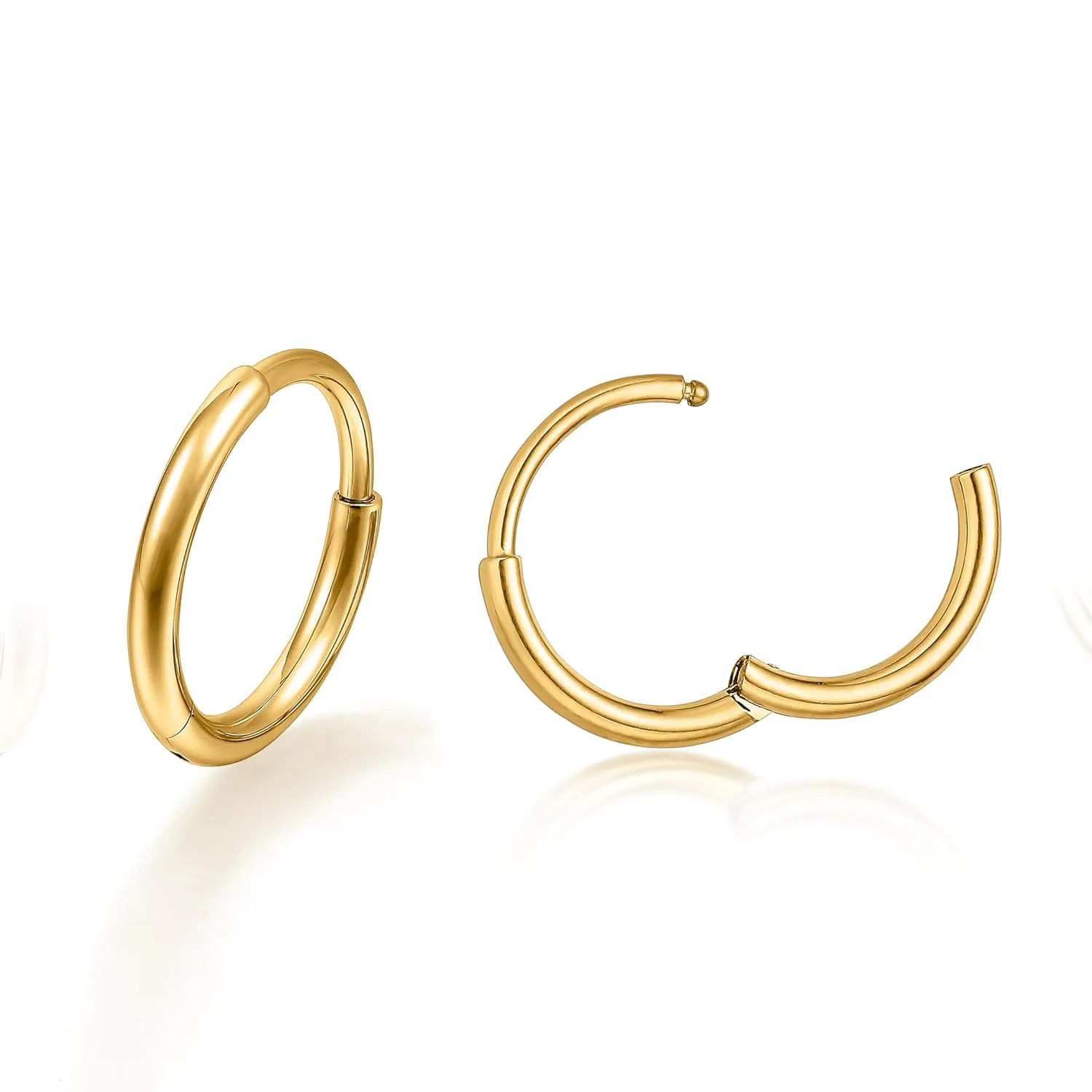 limerencia Small Hoop Earrings for Women, Hypoallergenic Titanium Huggie Hoop Earrings Set G23 Piercings Cartilage Earrings Set for Women Sensitive Ears (No stones Gold, 12mm)
