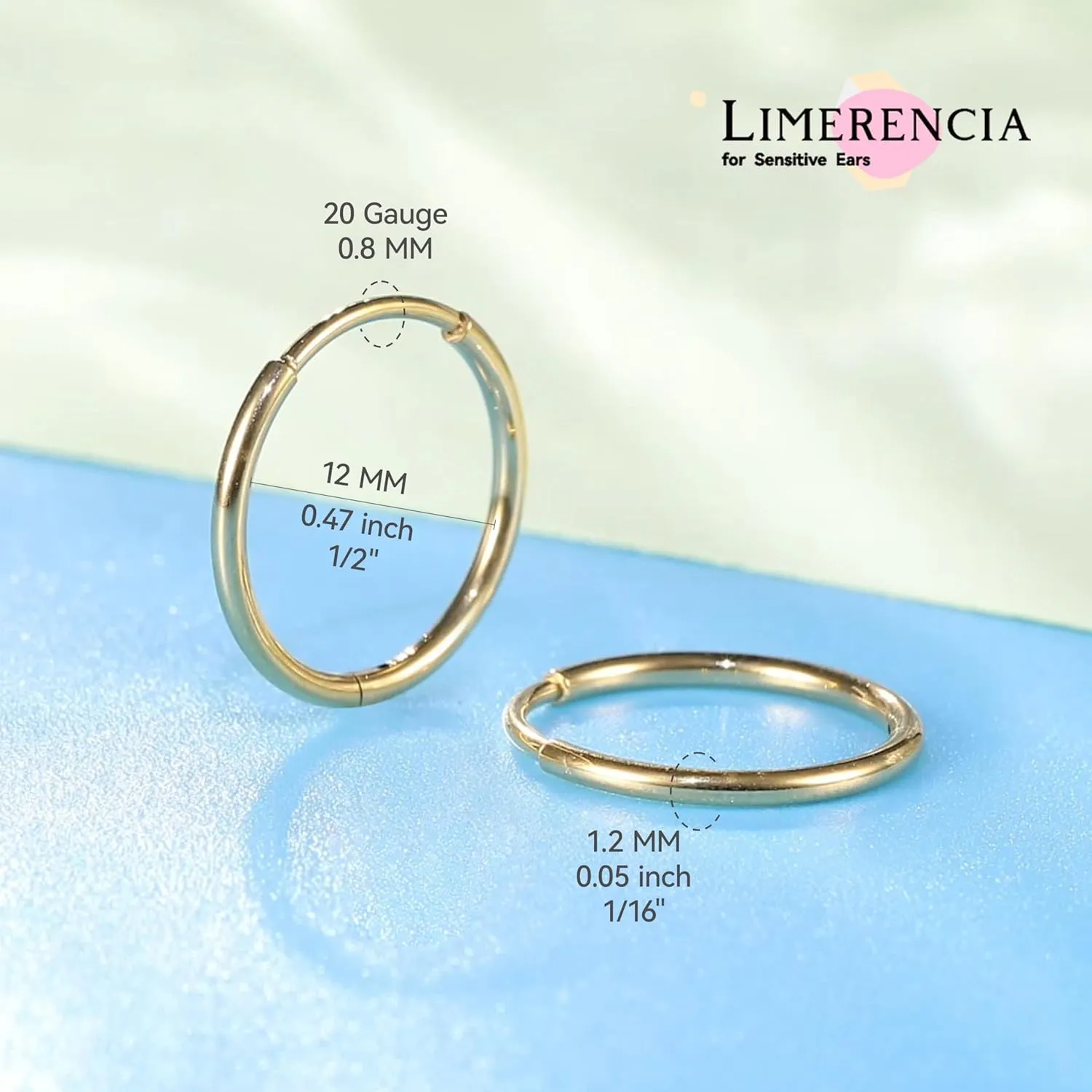 limerencia Small Hoop Earrings for Women, Hypoallergenic Titanium Huggie Hoop Earrings Set G23 Piercings Cartilage Earrings Set for Women Sensitive Ears (No stones Gold, 12mm)