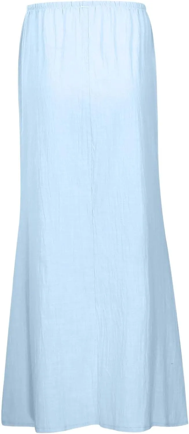 Linen Maxi Skirts for Women Trendy Flowy Boho Summer Skirt a Line Drawstring Long Skirt Vacation Bohomian Dress 2025