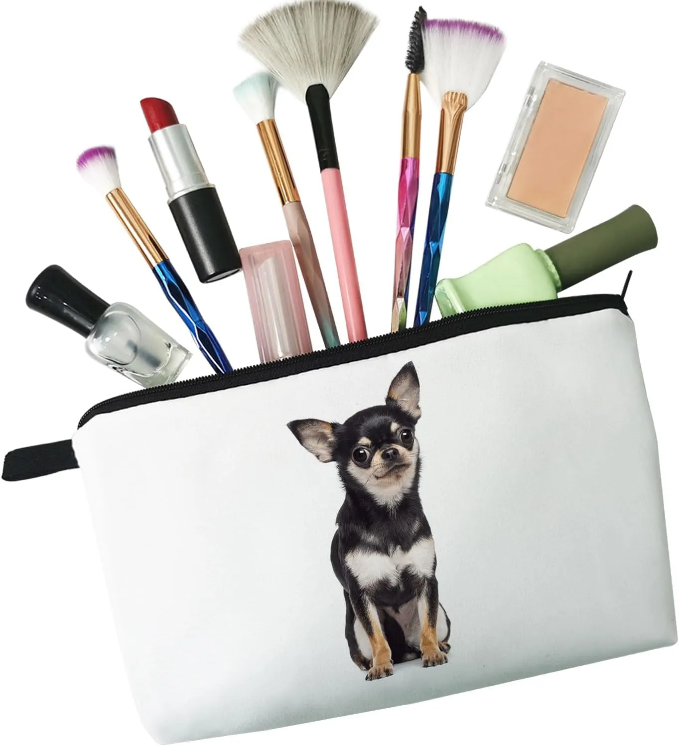 Livelihood Chihuahua Dog Cosmetic Bag - Cute Small Makeup Bag for Women's Purse, Travel & Toiletry Zipper Pouch Gift for Dog Lovers