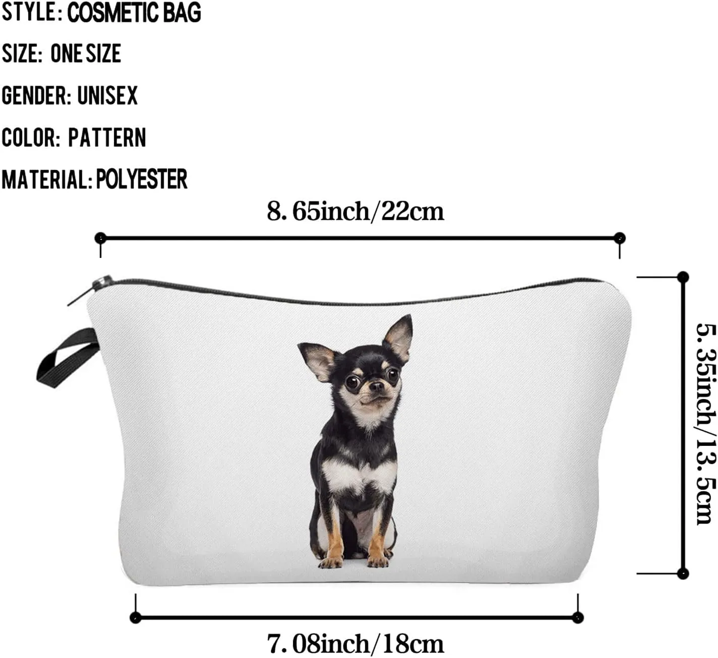 Livelihood Chihuahua Dog Cosmetic Bag - Cute Small Makeup Bag for Women's Purse, Travel & Toiletry Zipper Pouch Gift for Dog Lovers