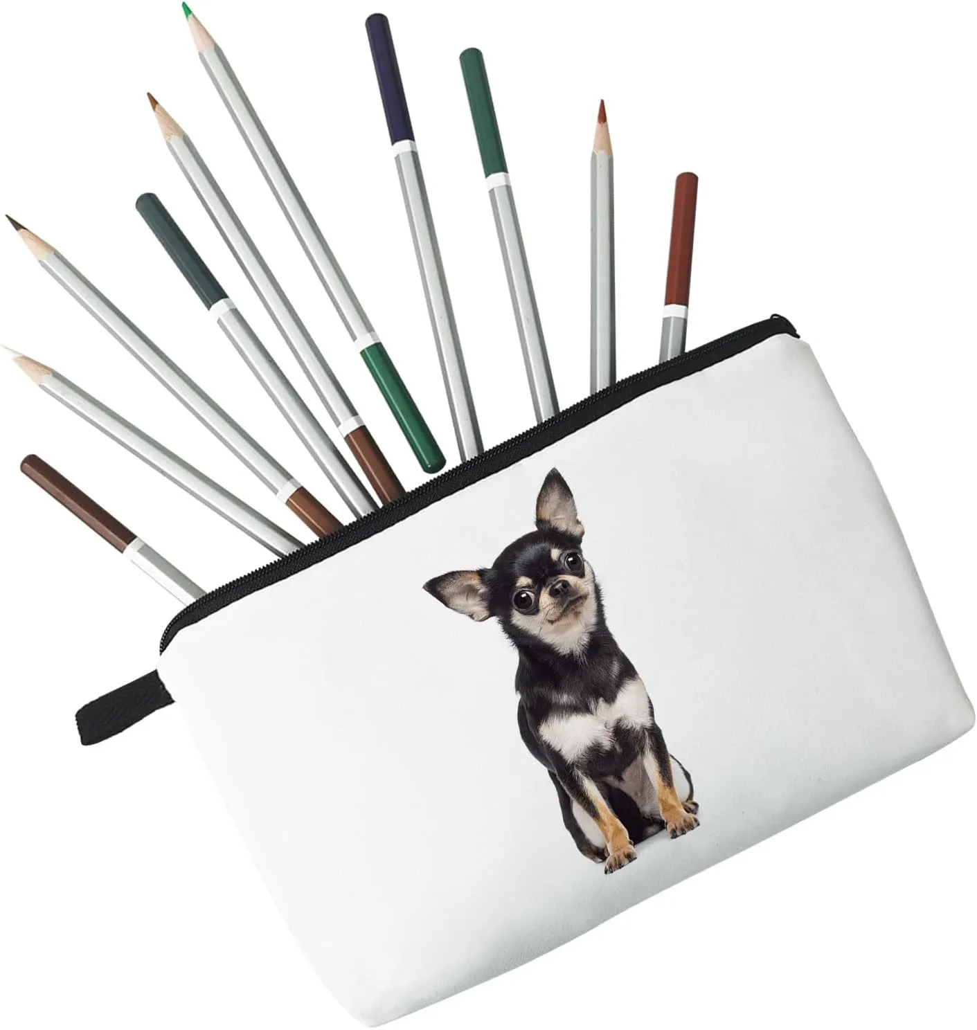 Livelihood Chihuahua Dog Cosmetic Bag - Cute Small Makeup Bag for Women's Purse, Travel & Toiletry Zipper Pouch Gift for Dog Lovers