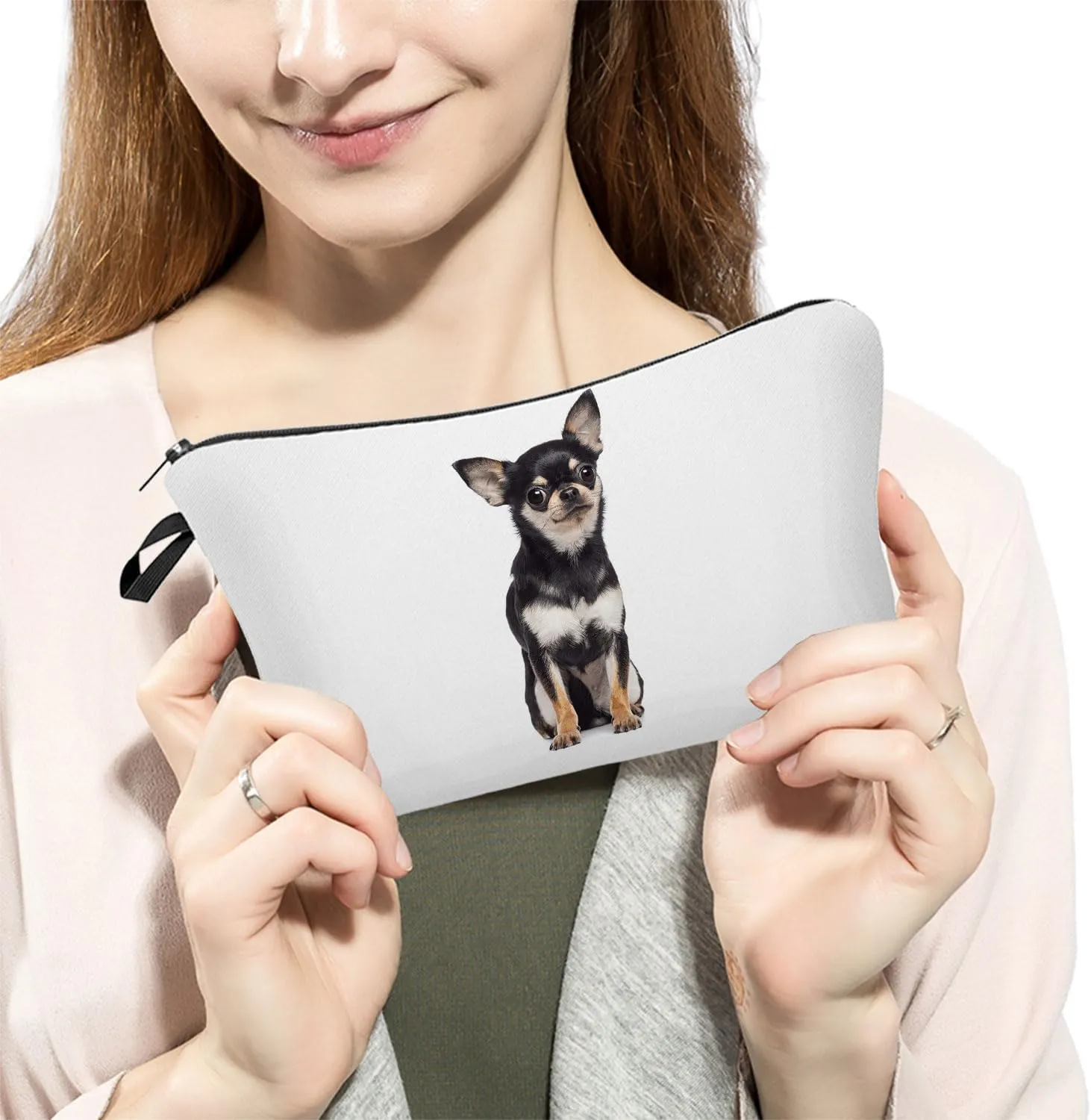 Livelihood Chihuahua Dog Cosmetic Bag - Cute Small Makeup Bag for Women's Purse, Travel & Toiletry Zipper Pouch Gift for Dog Lovers