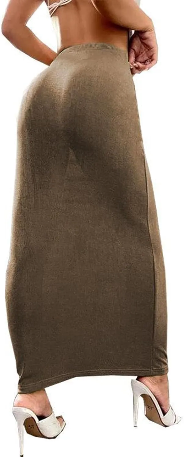 Lmdudan Women's Solid Color High Waist Maxi Skirt Casual Bodycon Long Pencil Skirt Plus Size Maxi Skirts Beach Party Skirts