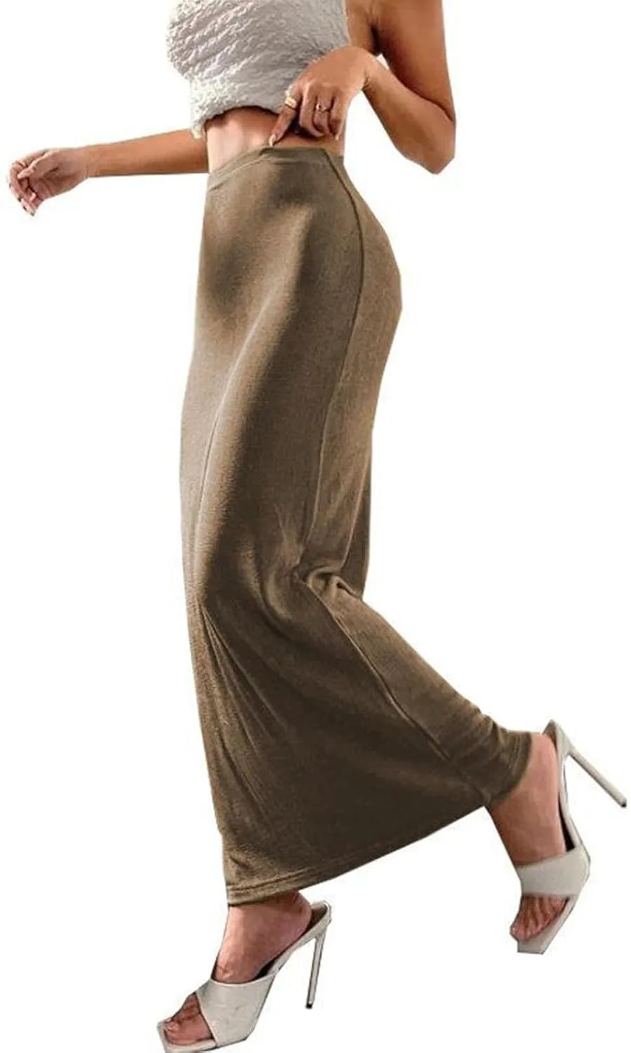 Lmdudan Women's Solid Color High Waist Maxi Skirt Casual Bodycon Long Pencil Skirt Plus Size Maxi Skirts Beach Party Skirts