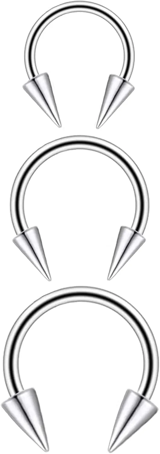 Long Spike Nose Septum Rings Surgical Steel Horseshoe Hoop Septum Rings Lip Labret Ring Tragus Ear Daith Piercing Rings