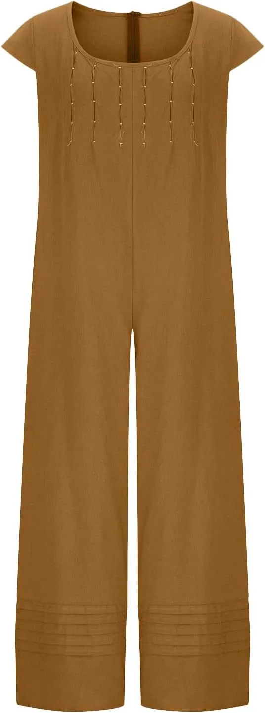 Loose Fit Pants for Women Fall Summer Linen Straight Leg Plain Long Leg Overalls Pants Rompers Women 2024 Fashion