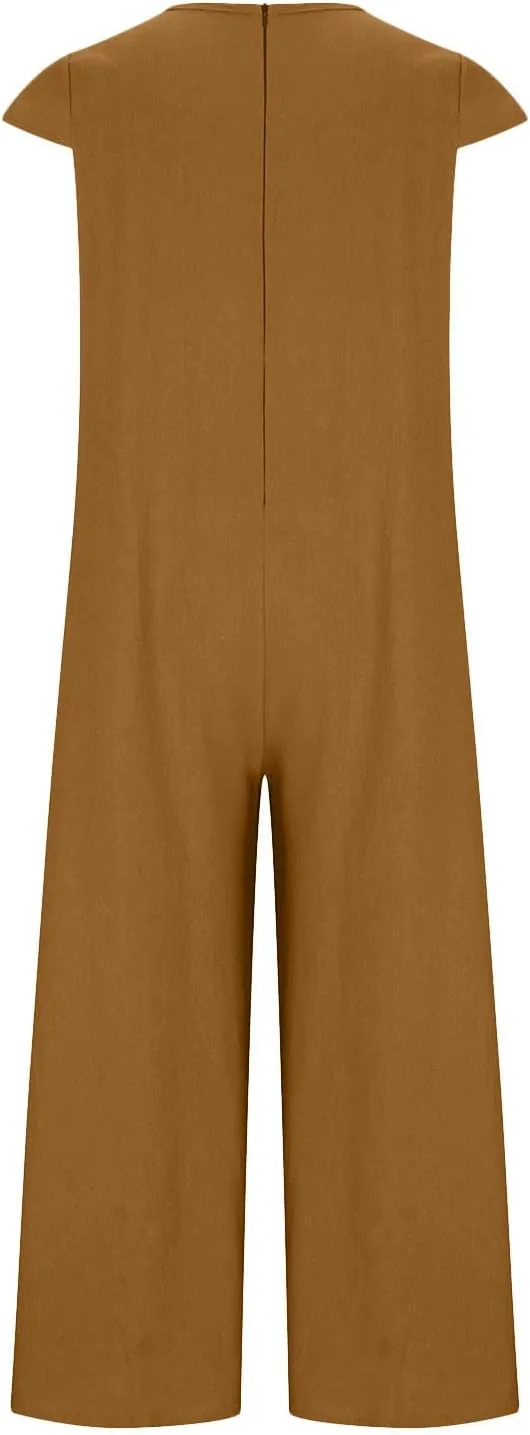 Loose Fit Pants for Women Fall Summer Linen Straight Leg Plain Long Leg Overalls Pants Rompers Women 2024 Fashion