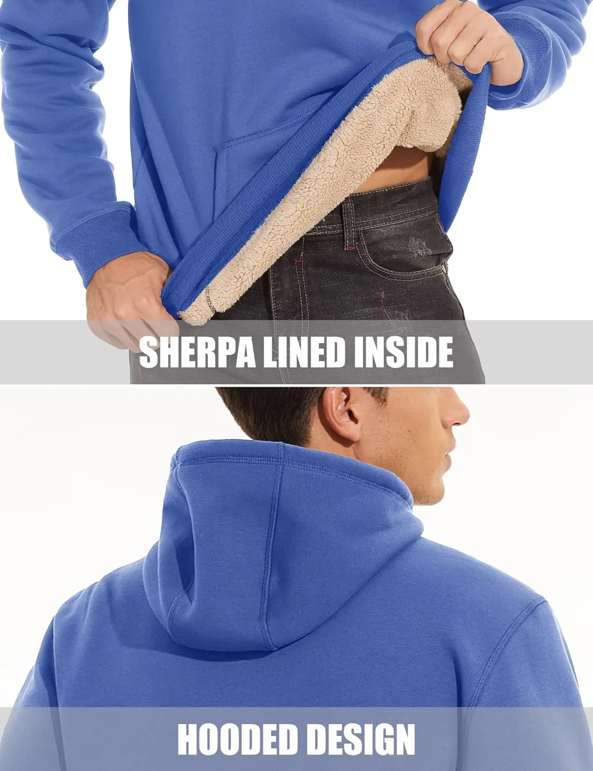 MAGCOMSEN Men's Heavy Hoodie Sherpa Fleece Lined Pullover Thick Winter Hooded Sweatshirt