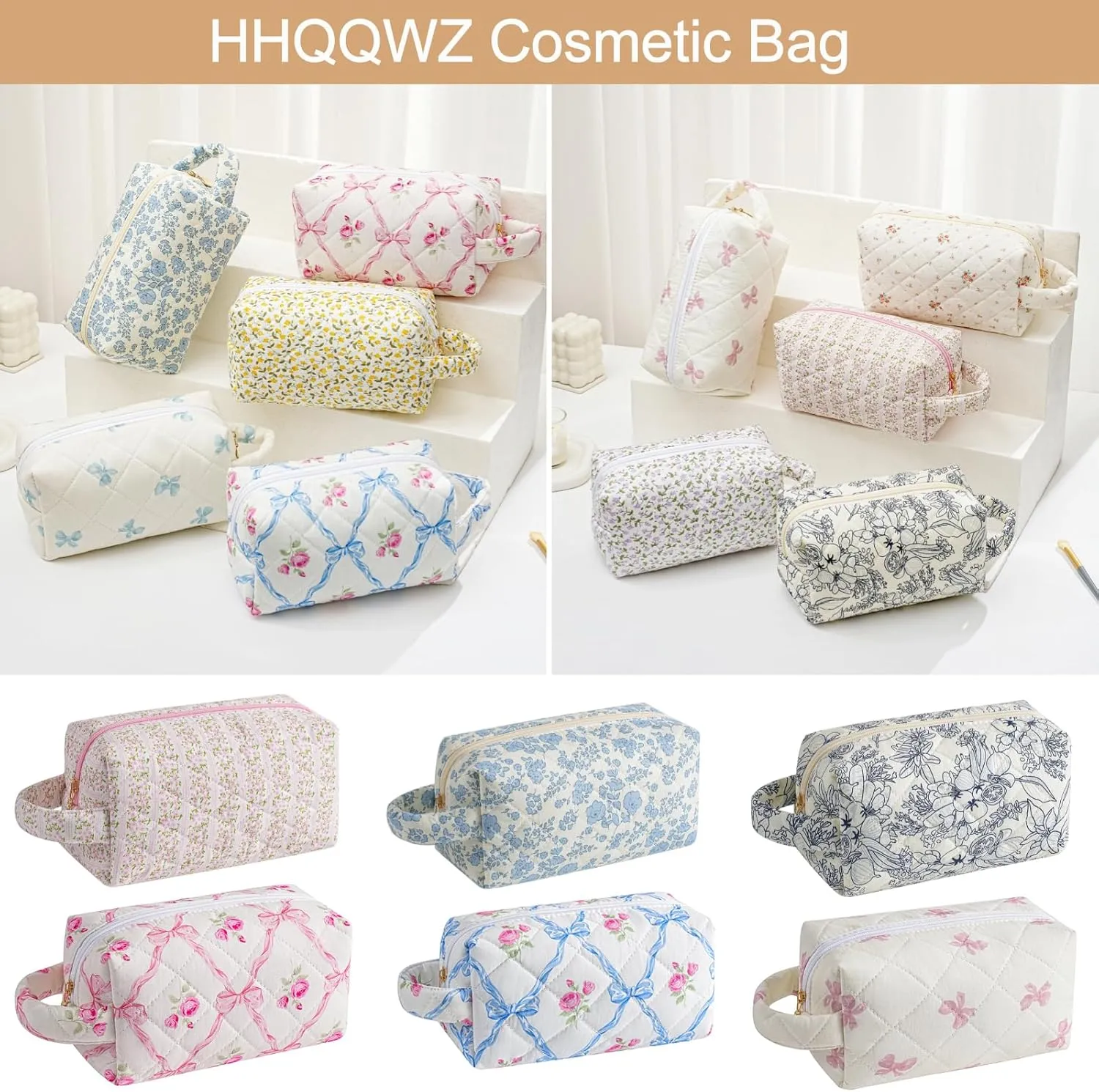 Makeup Bag Travel Cosmetic Bag for Women, Zipper Make Up Pouch, Floral Flowers Toiletry Organizer Makeup with Handle, Cosmetic Travel Cloth Bag (Pink Floral)