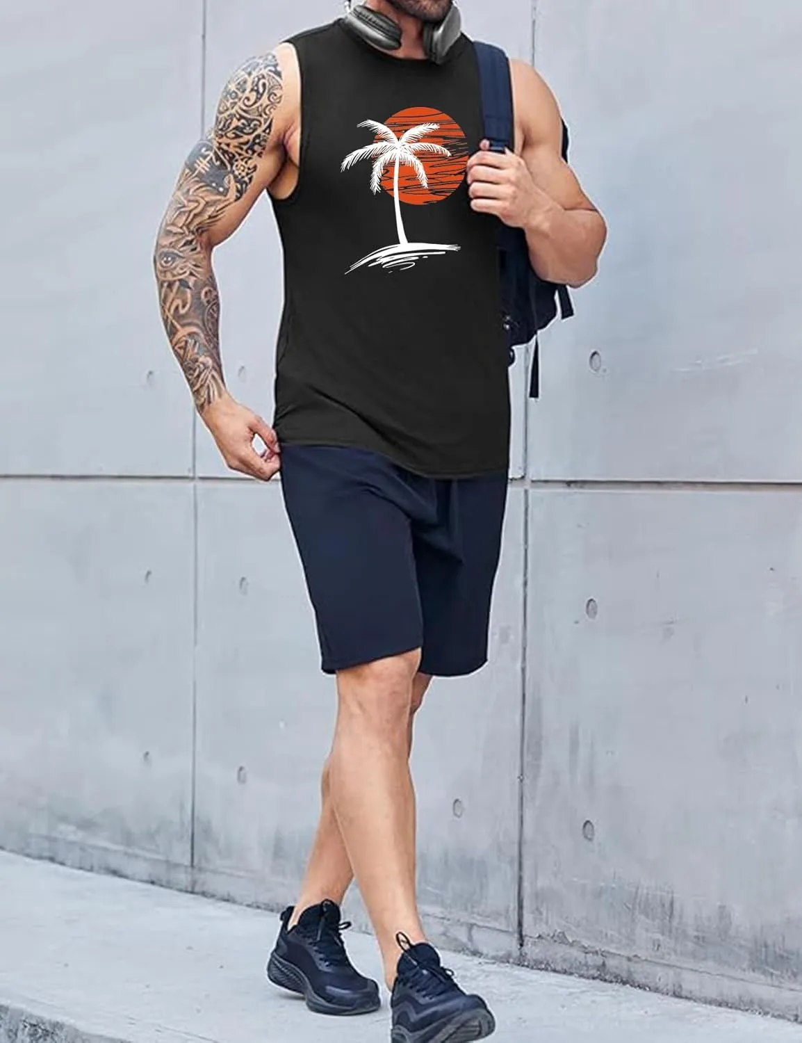 Men Summer Beach Tank Tops Hawaiian Palm Tree Sleeveless Shirts T Shirt Graphic Muscle Gym Vacation Tee Top
