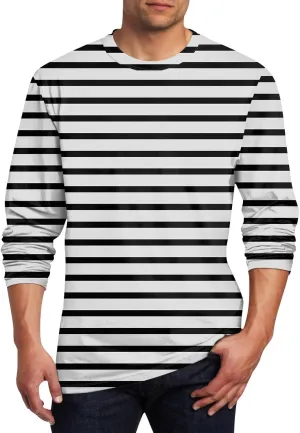 Men's Casual Cotton Spandex Striped Crewneck Long-Sleeve T-Shirt Basic Pullover Stripe Tee Shirt Fall Tops Clothes