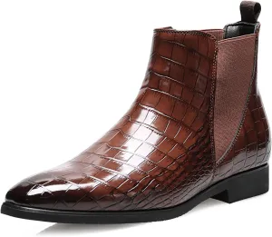 Men's Chelsea Boots Lightweight Casual Chukka Ankle Boots Classic Elastic Crocodile Print Dress Shoes for Men