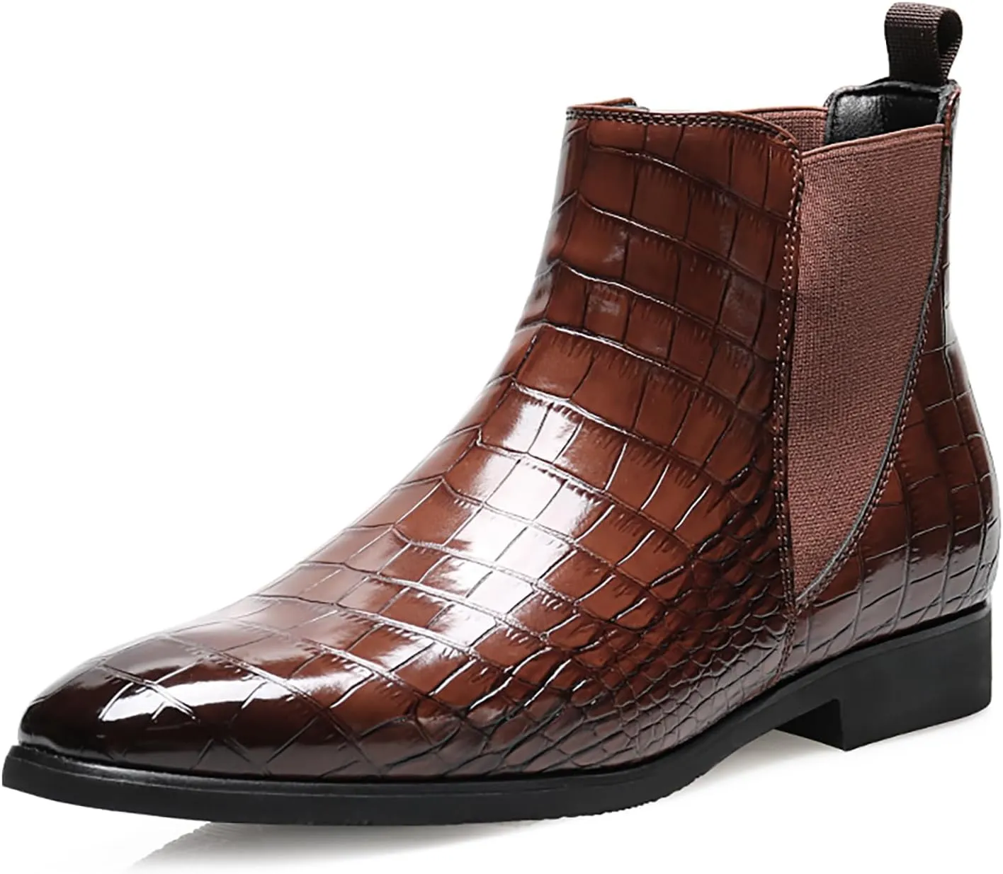 Men's Chelsea Boots Lightweight Casual Chukka Ankle Boots Classic Elastic Crocodile Print Dress Shoes for Men