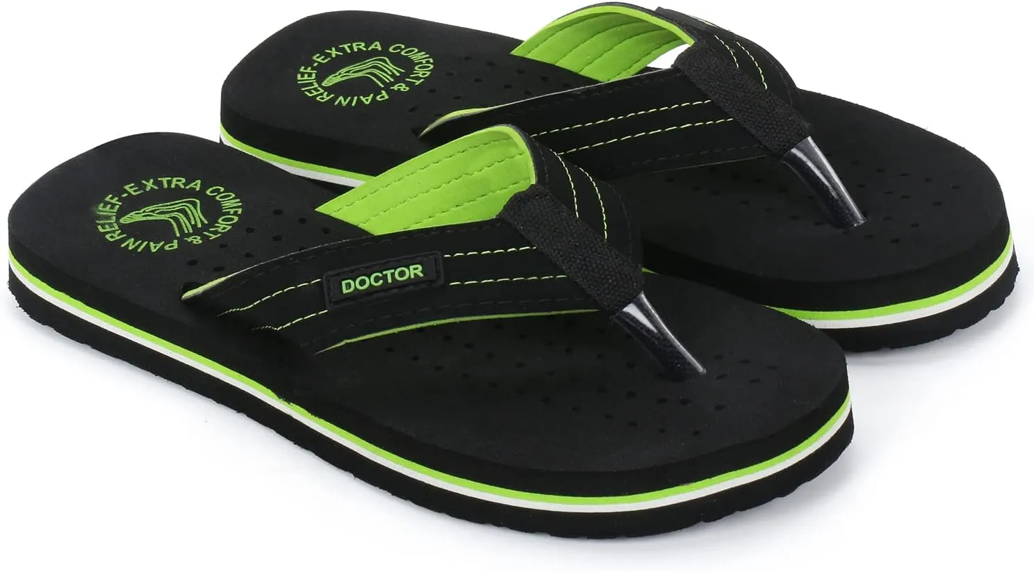 Men's Diabetic & Orthopedic Comfort Slipper, Flip-Flop, Black, Flat, Slip On, Rubber Sole, Open Toe, Strapless, EVA, Adults, Male