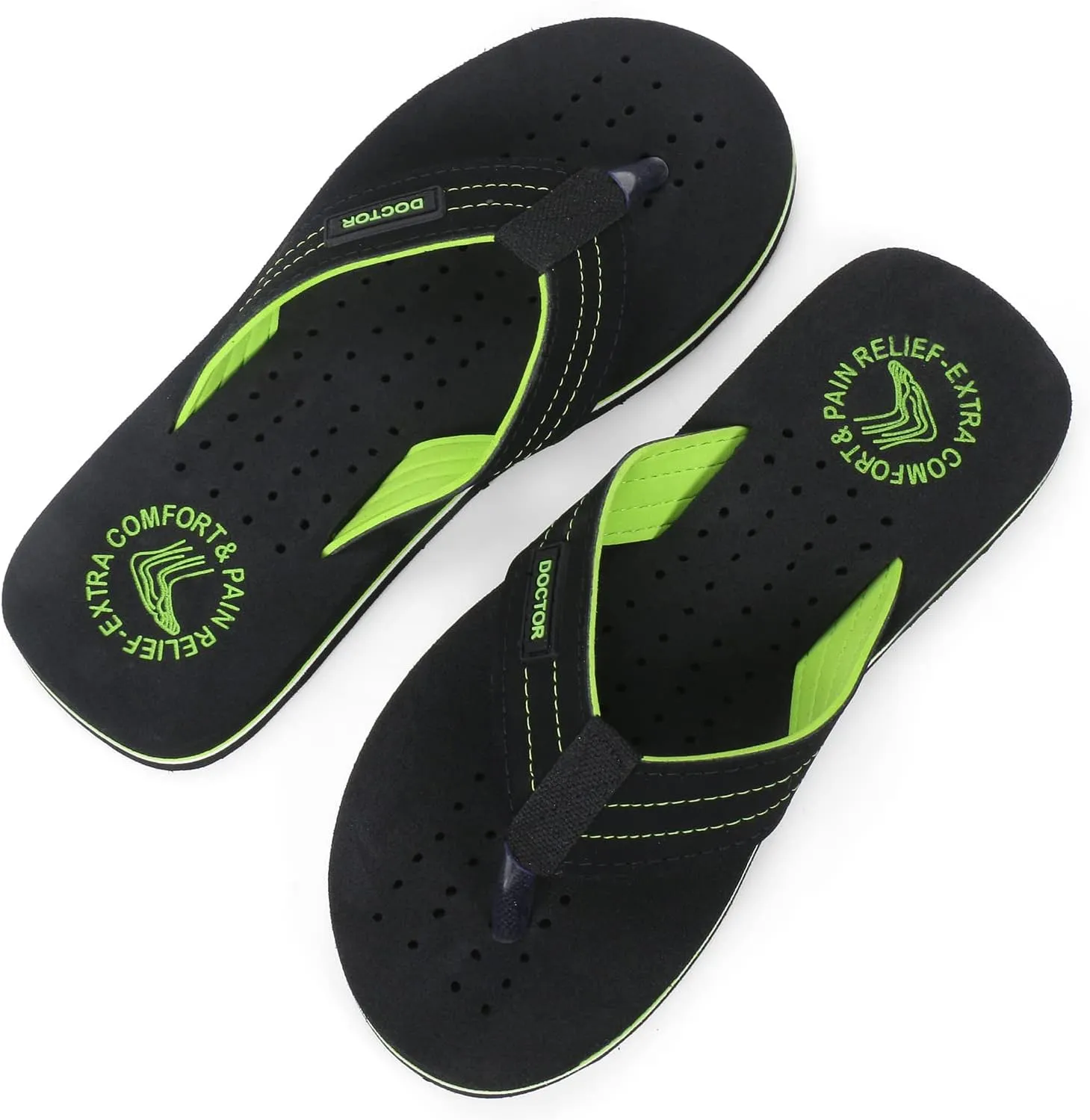 Men's Diabetic & Orthopedic Comfort Slipper, Flip-Flop, Black, Flat, Slip On, Rubber Sole, Open Toe, Strapless, EVA, Adults, Male