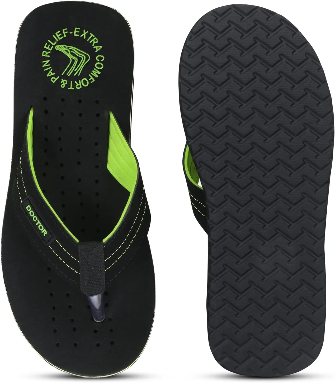Men's Diabetic & Orthopedic Comfort Slipper, Flip-Flop, Black, Flat, Slip On, Rubber Sole, Open Toe, Strapless, EVA, Adults, Male