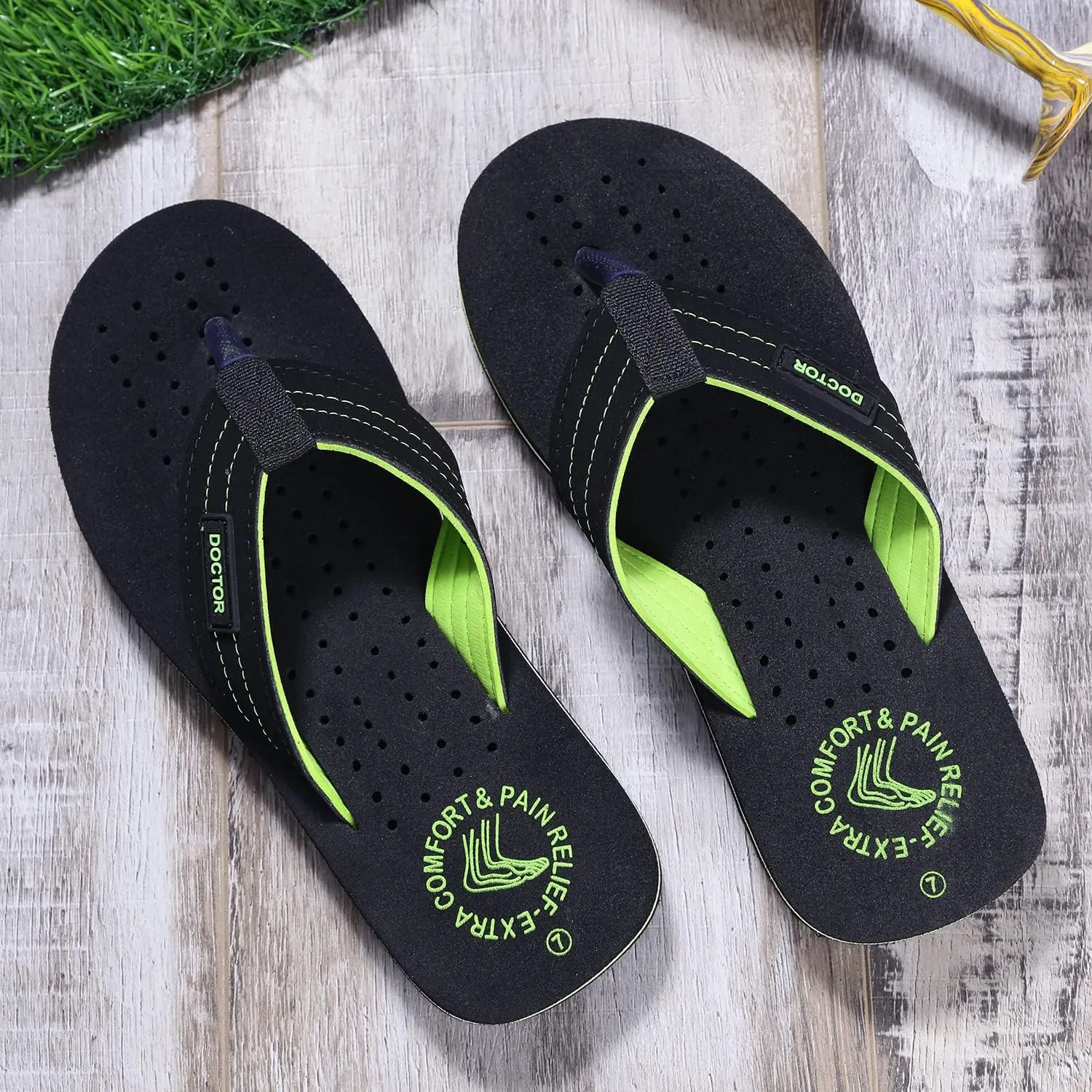 Men's Diabetic & Orthopedic Comfort Slipper, Flip-Flop, Black, Flat, Slip On, Rubber Sole, Open Toe, Strapless, EVA, Adults, Male