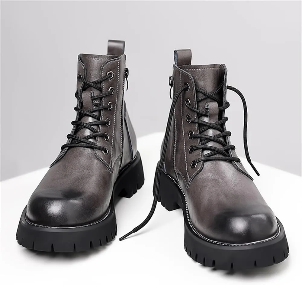 Men's Fashion Lace Up Ankle Boots Chelsea Boots Round Toe Waterproof Classic Dress Booties for Men Men's Motorcycle Boots