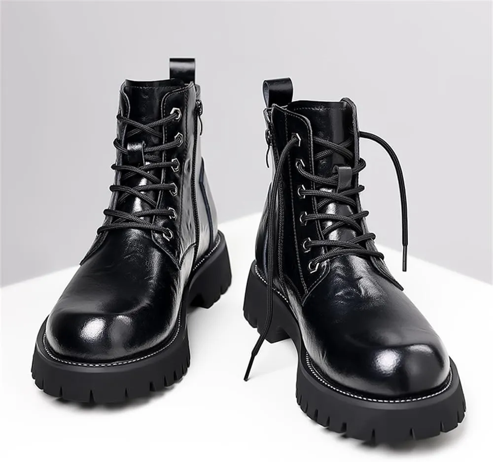 Men's Fashion Lace Up Ankle Boots Chelsea Boots Round Toe Waterproof Classic Dress Booties for Men Men's Motorcycle Boots