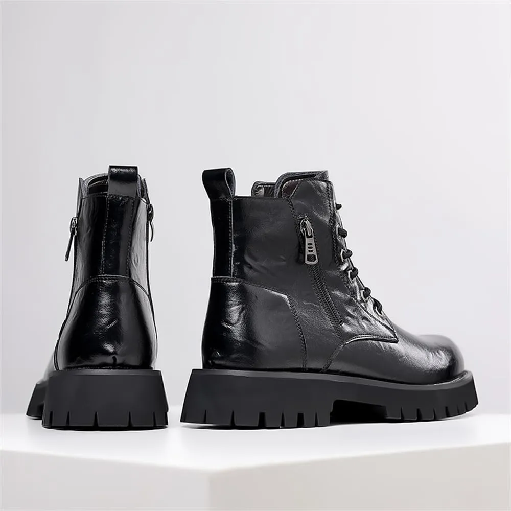 Men's Fashion Lace Up Ankle Boots Chelsea Boots Round Toe Waterproof Classic Dress Booties for Men Men's Motorcycle Boots