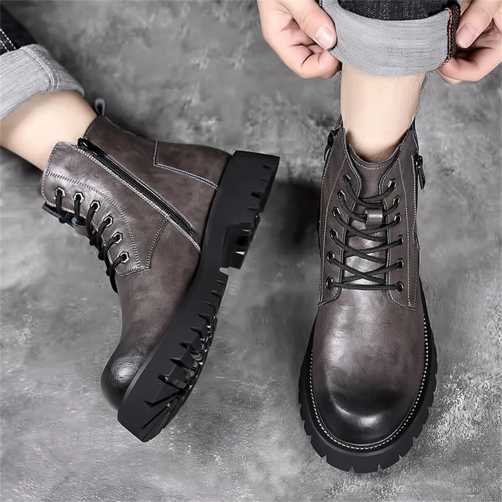 Men's Fashion Lace Up Ankle Boots Chelsea Boots Round Toe Waterproof Classic Dress Booties for Men Men's Motorcycle Boots
