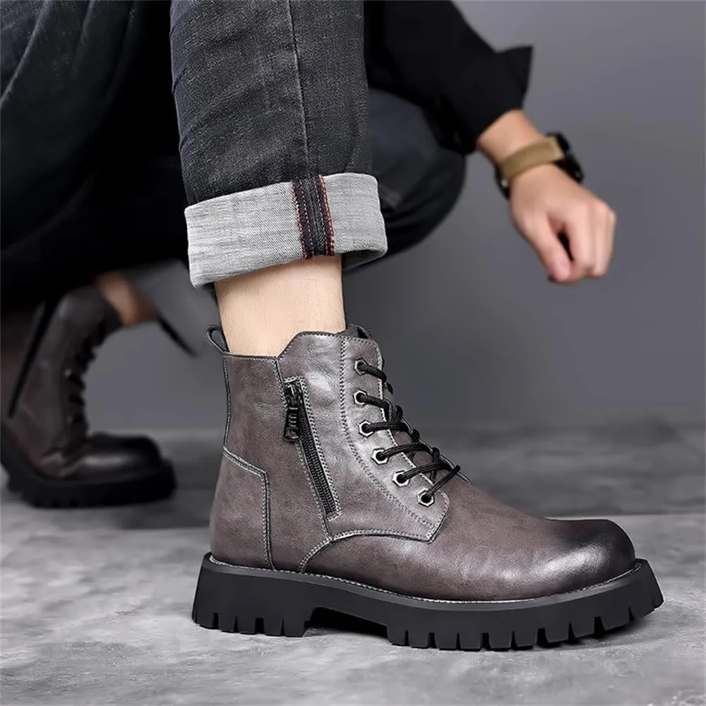 Men's Fashion Lace Up Ankle Boots Chelsea Boots Round Toe Waterproof Classic Dress Booties for Men Men's Motorcycle Boots
