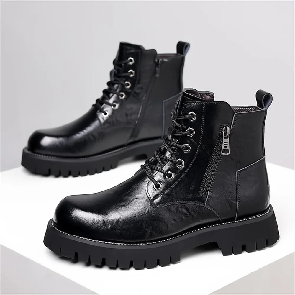 Men's Fashion Lace Up Ankle Boots Chelsea Boots Round Toe Waterproof Classic Dress Booties for Men Men's Motorcycle Boots