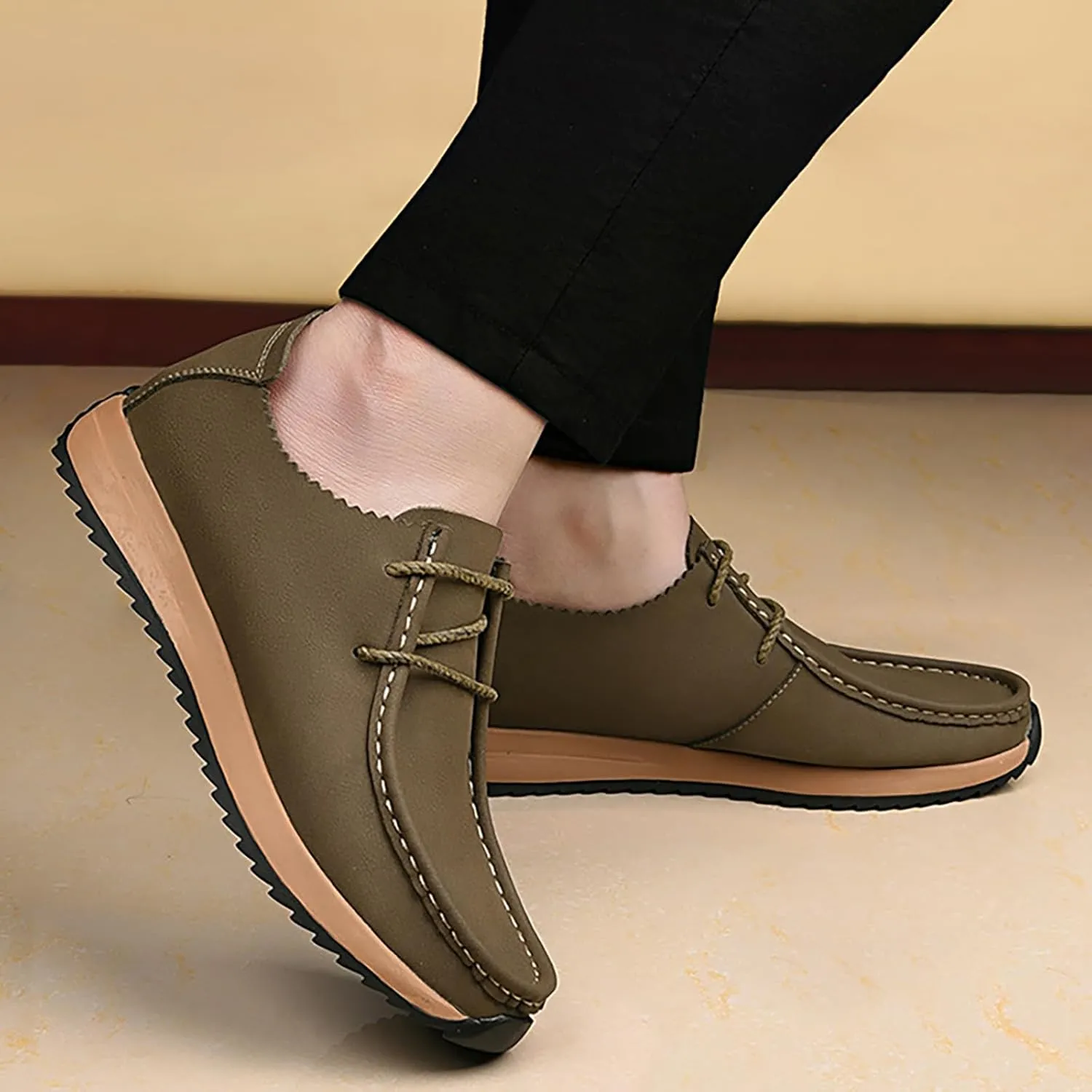 Men's Flat Casual Walking Oxford Shoes Fashion Round Toe Comfort Soft Sole Non-Slip Lace-Up Lightweight Orthopedic Dress Sneakers Business Casual Work Derby Shoes