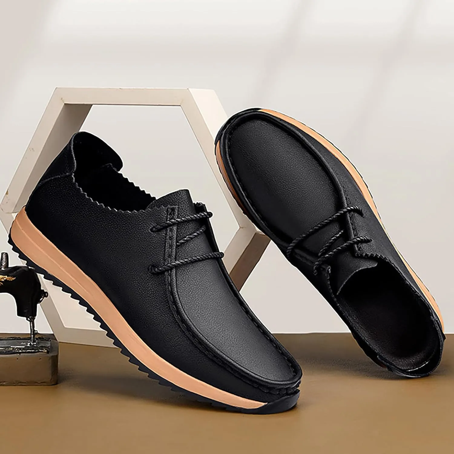 Men's Flat Casual Walking Oxford Shoes Fashion Round Toe Comfort Soft Sole Non-Slip Lace-Up Lightweight Orthopedic Dress Sneakers Business Casual Work Derby Shoes