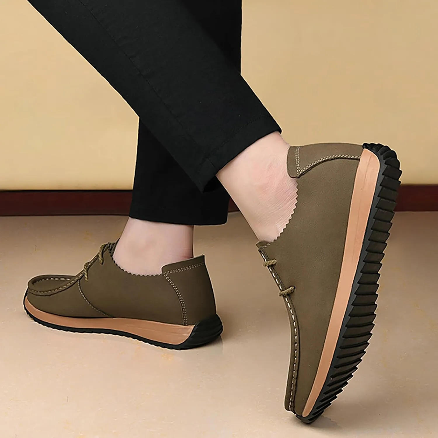 Men's Flat Casual Walking Oxford Shoes Fashion Round Toe Comfort Soft Sole Non-Slip Lace-Up Lightweight Orthopedic Dress Sneakers Business Casual Work Derby Shoes