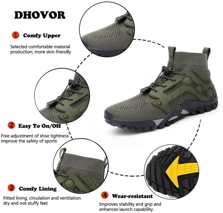Mens High Top Water Shoes Breathable Hiking Shoes Quick Drying Sports Aqua Barefoot Shoes Non Slip Walking Fishing Shoes