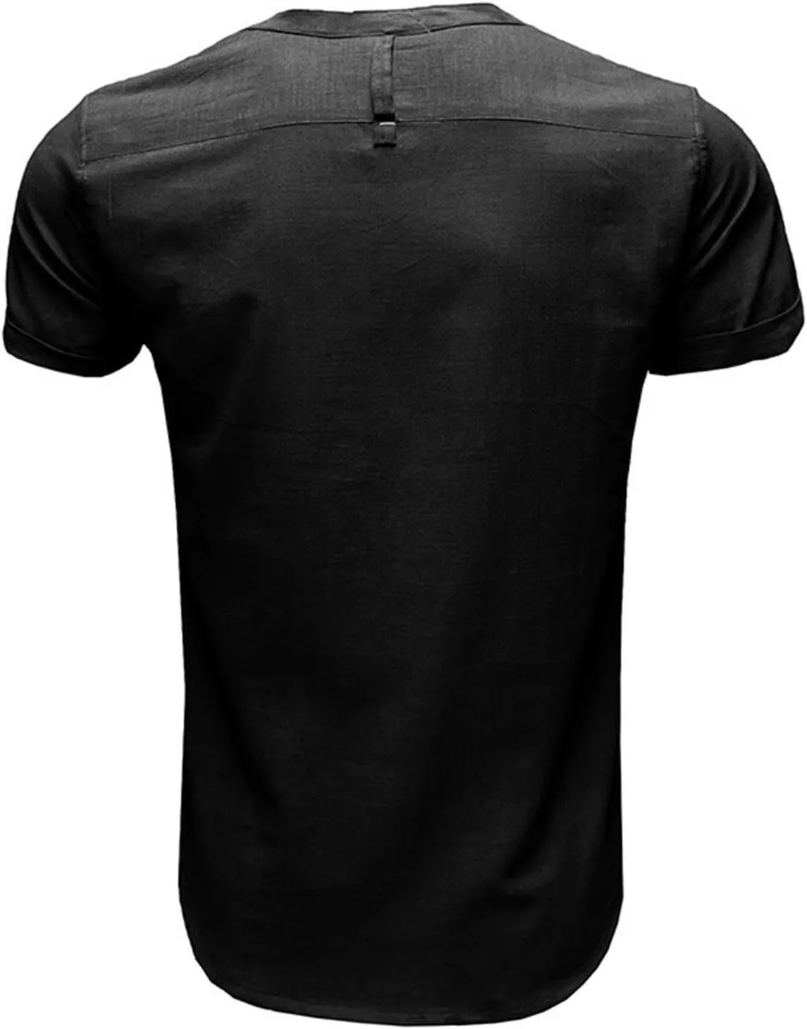 Men's Summer Lightweight Cotton Linen Shirts Casual Short Sleeve Button Up Stand Collar Henley Top for Beach Vacation