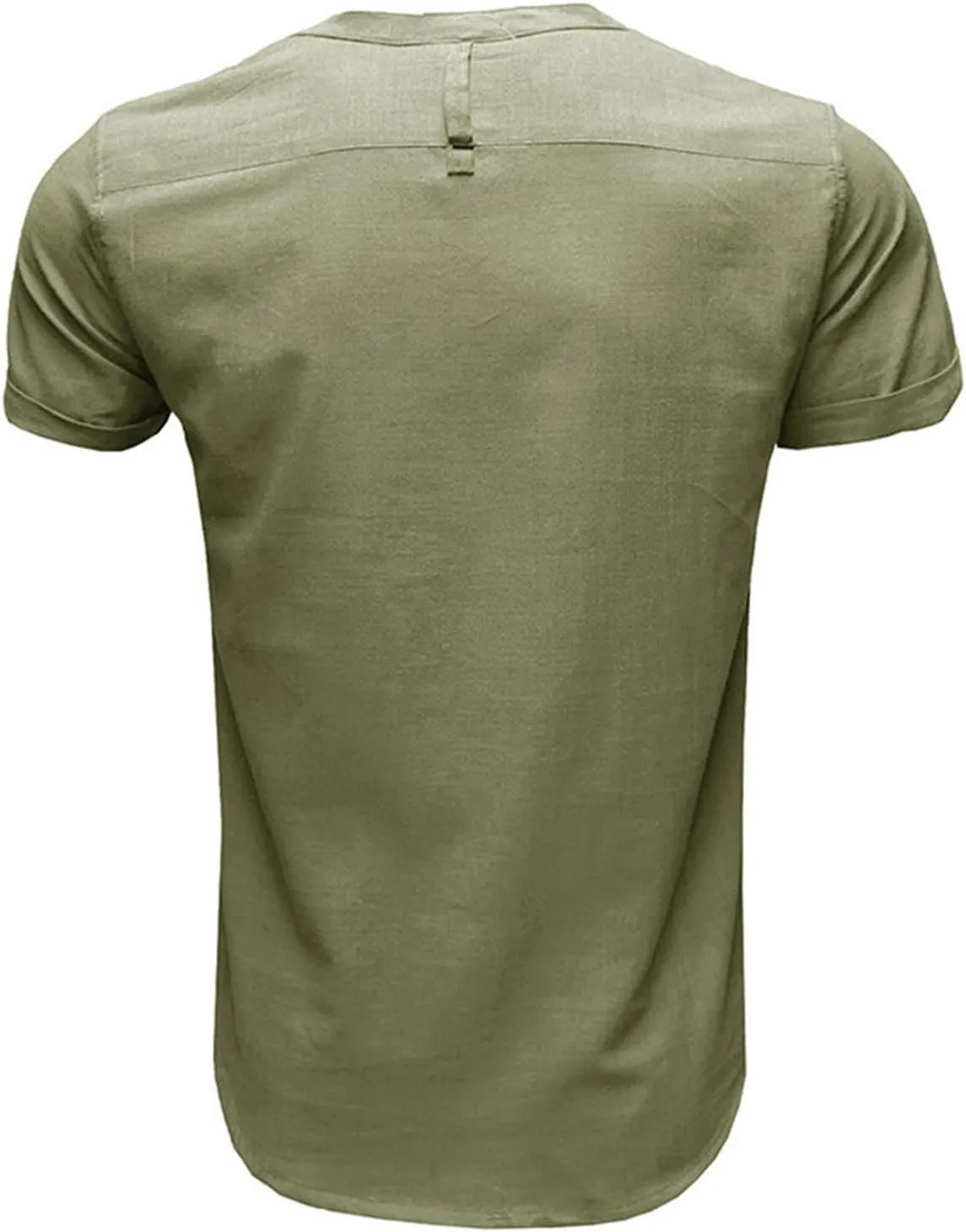 Men's Summer Lightweight Cotton Linen Shirts Casual Short Sleeve Button Up Stand Collar Henley Top for Beach Vacation